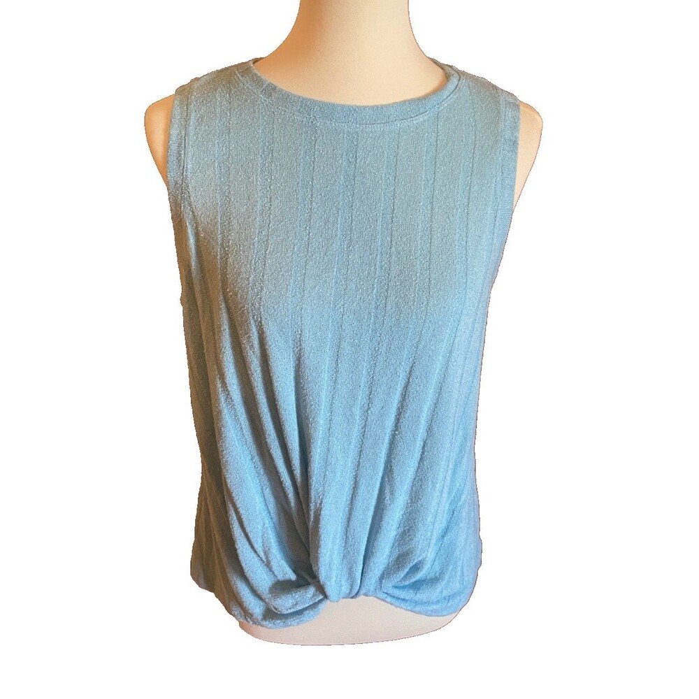 Time & Tru knit Front Tie tank Top Knitted Stretch Large Ice Blue